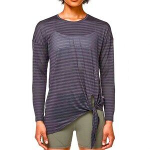 {EUC} Lululemon Tie Your Practice Long Sleeve Striped Tie Top Grey Moonwalk 8